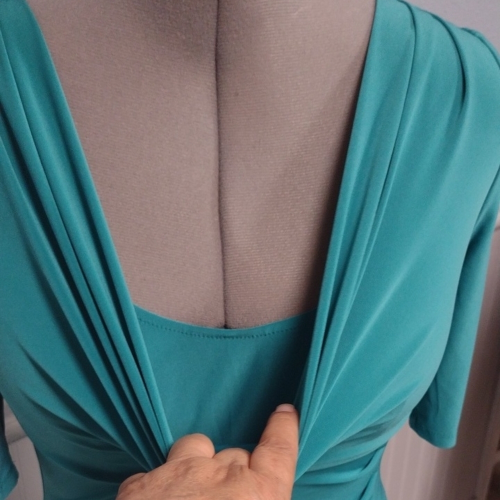 Lauren Ralph Lauren Asymmetrical Ruched Cowl Neck Dress in Blue Green - Picture 6 of 15
